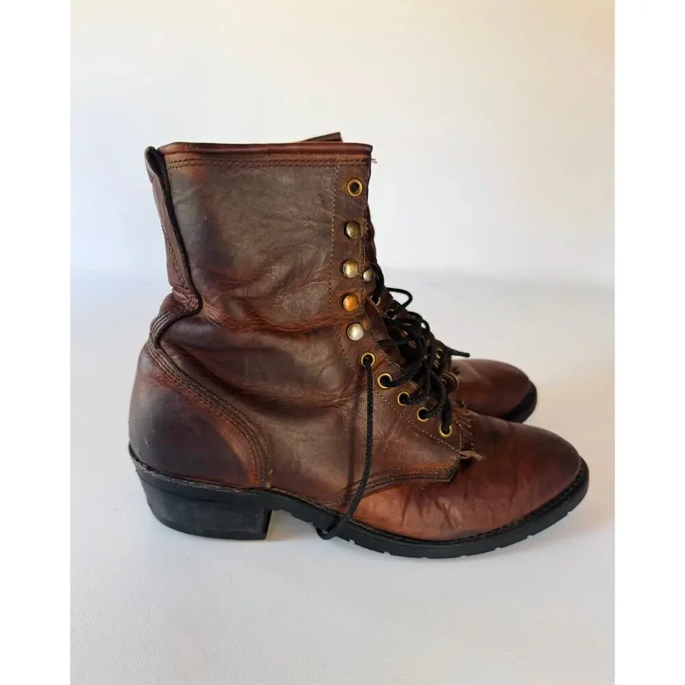 Vintage USA Made Leather Work Boots Aero Glide Soles Brown Men's 8.5D?